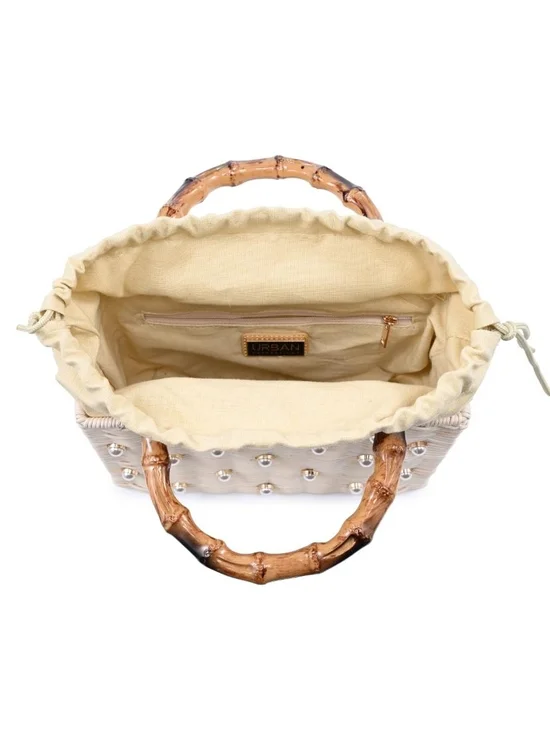 Maxie Evening Women’s Pearl-Embellished Wicker Top-Handle Bag in Cream - Picture 5 of 7